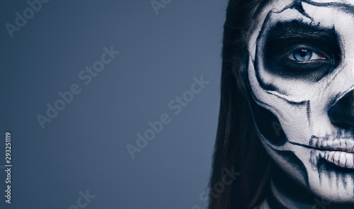 Crop lady with with skeleton makeup