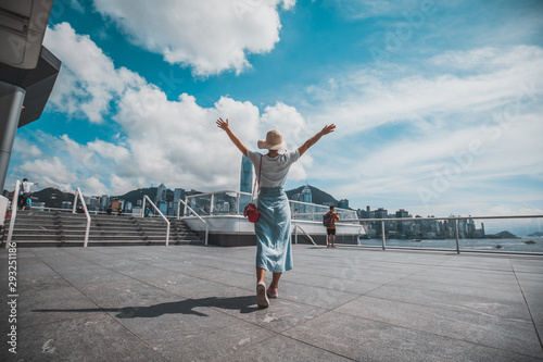 Woman traveling in Hong Kong City 