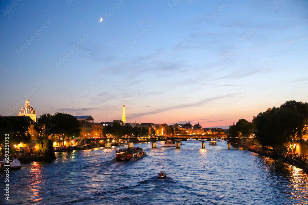 Views down the Seine River at dusk
