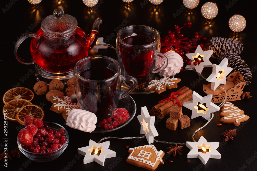 Fruit tea. Christmas and New Year composition.