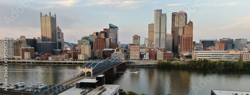 Pittsburgh s skyline rises behind the Smithfield Street Bridge