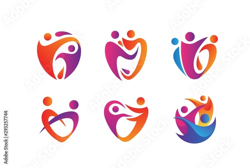 People care fun colorful illustration for health and education logo designPeople care fun colorful illustration for health and education logo design set