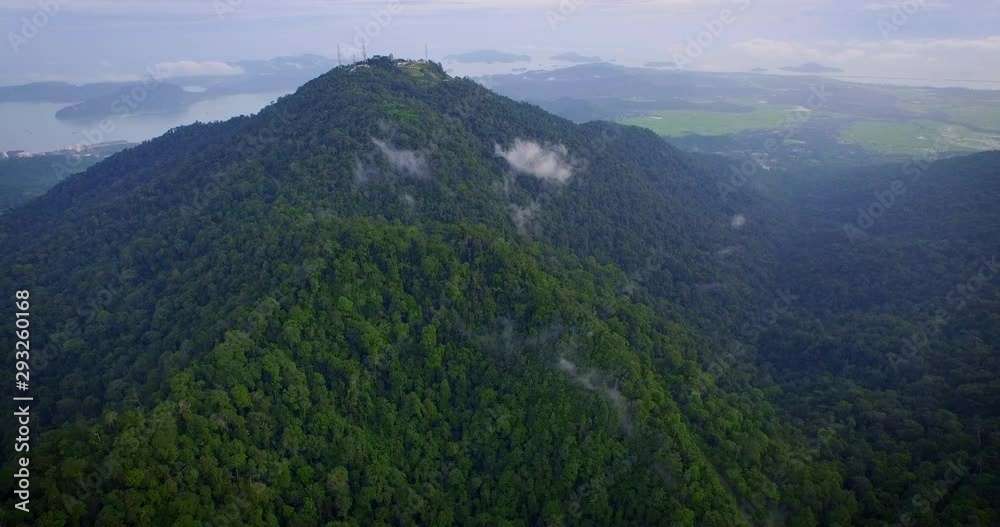 Flying Over The South Of Langkawi Island covered with Dramatic Mountain Landscape, Malaysia Flying Over The South Of Langkawi Island covered with Dramatic Mountain Landscape, Malaysia