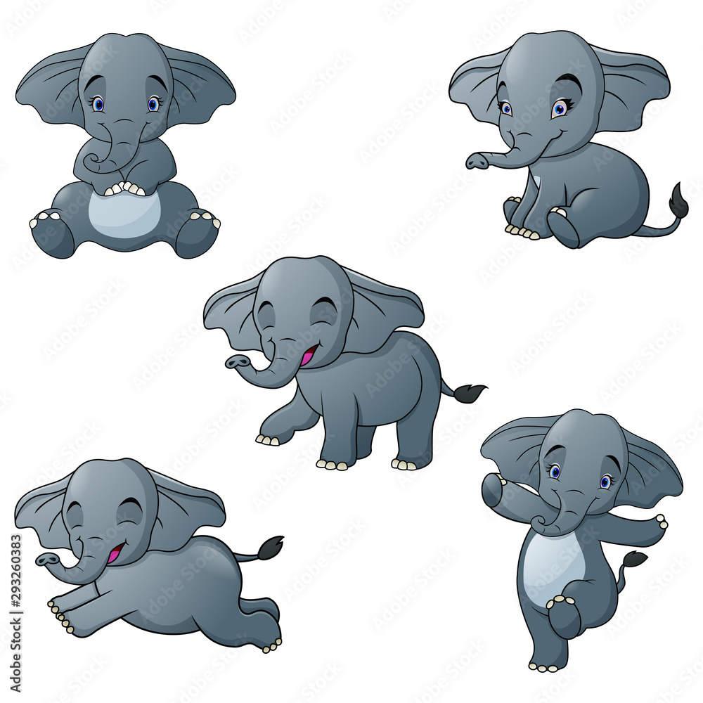 Set of elephant cartoon character isolated on white background Stock Vector  | Adobe Stock