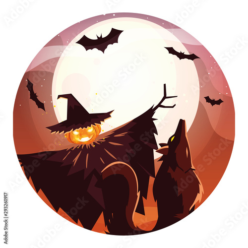 Halloween scarecrown and werewolf vector design icon