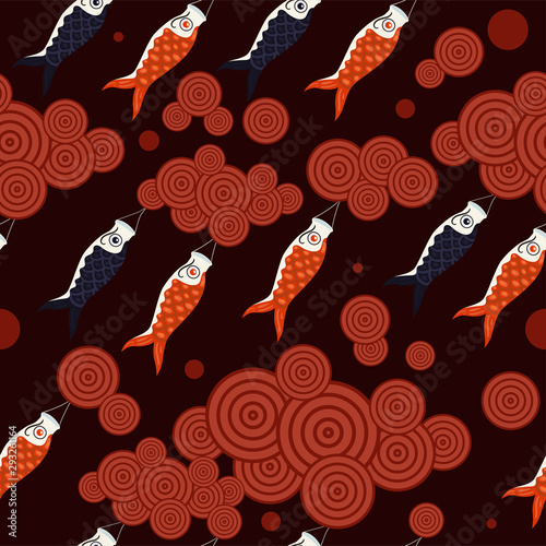 Seamless pattern with paper koi carps. 10 eps