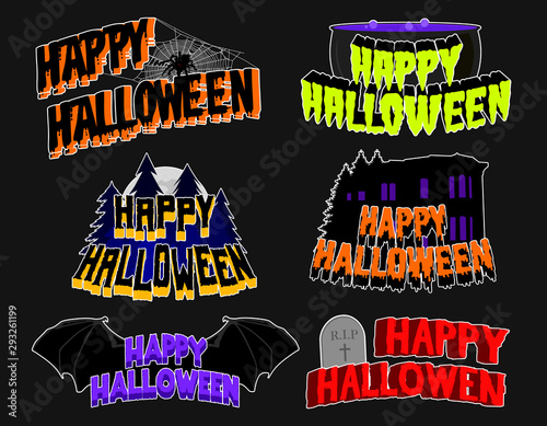 Happy Halloween banner text collection, vector illustration set