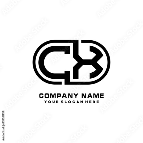 CX initial letters looping linked oval elegant logo blue, black