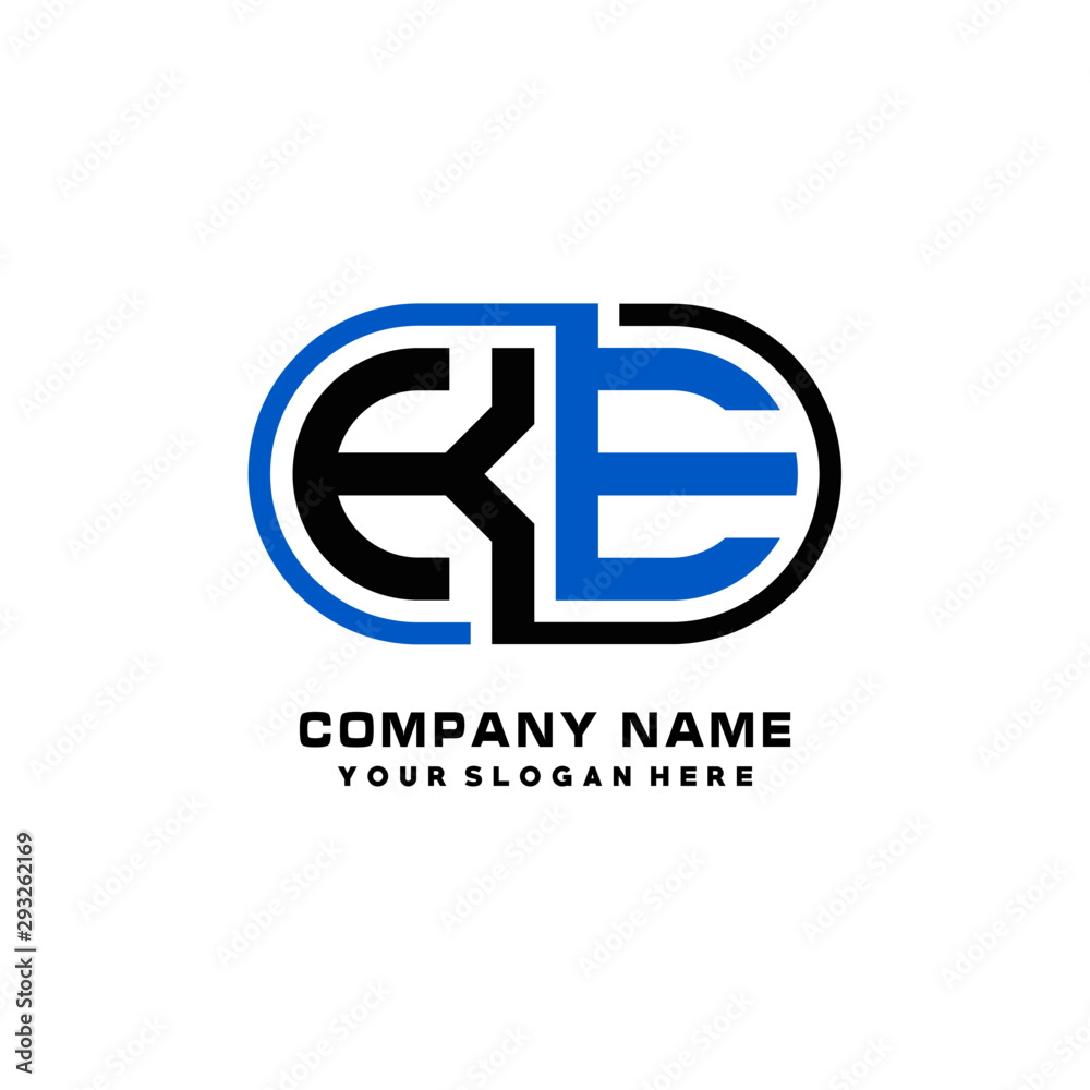 KE initial letters looping linked oval elegant logo blue, black KE initial letters looping linked oval elegant logo blue, black