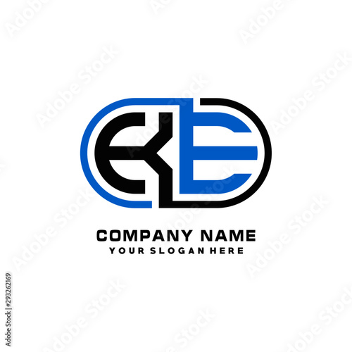 KE initial letters looping linked oval elegant logo blue, black