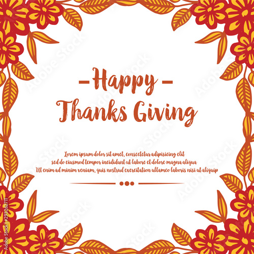 Design card thanksgiving  with element of autumn leaves frame. Vector