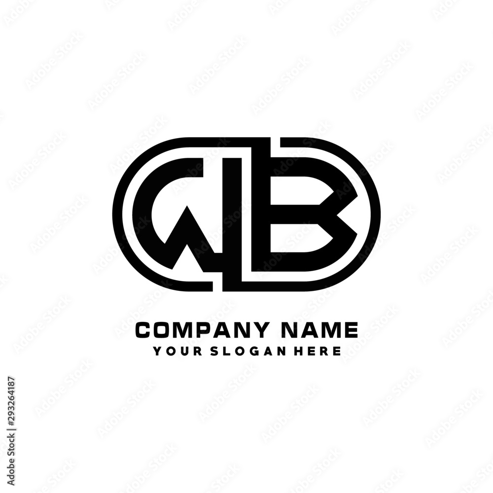 WB initial letters looping linked oval elegant logo blue, black WB initial letters looping linked oval elegant logo blue, black