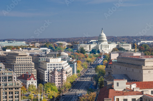 Washington D.C. skyline with Capitol Hill and other federal buildings in view 