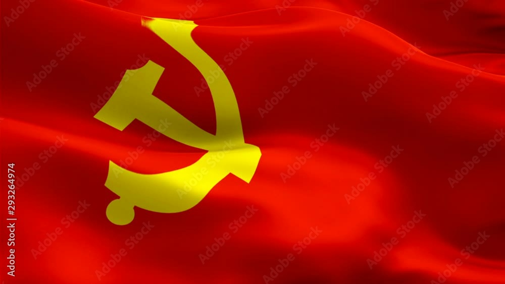 Chinese Communist flag waving in wind video footage Full HD. Realistic ...