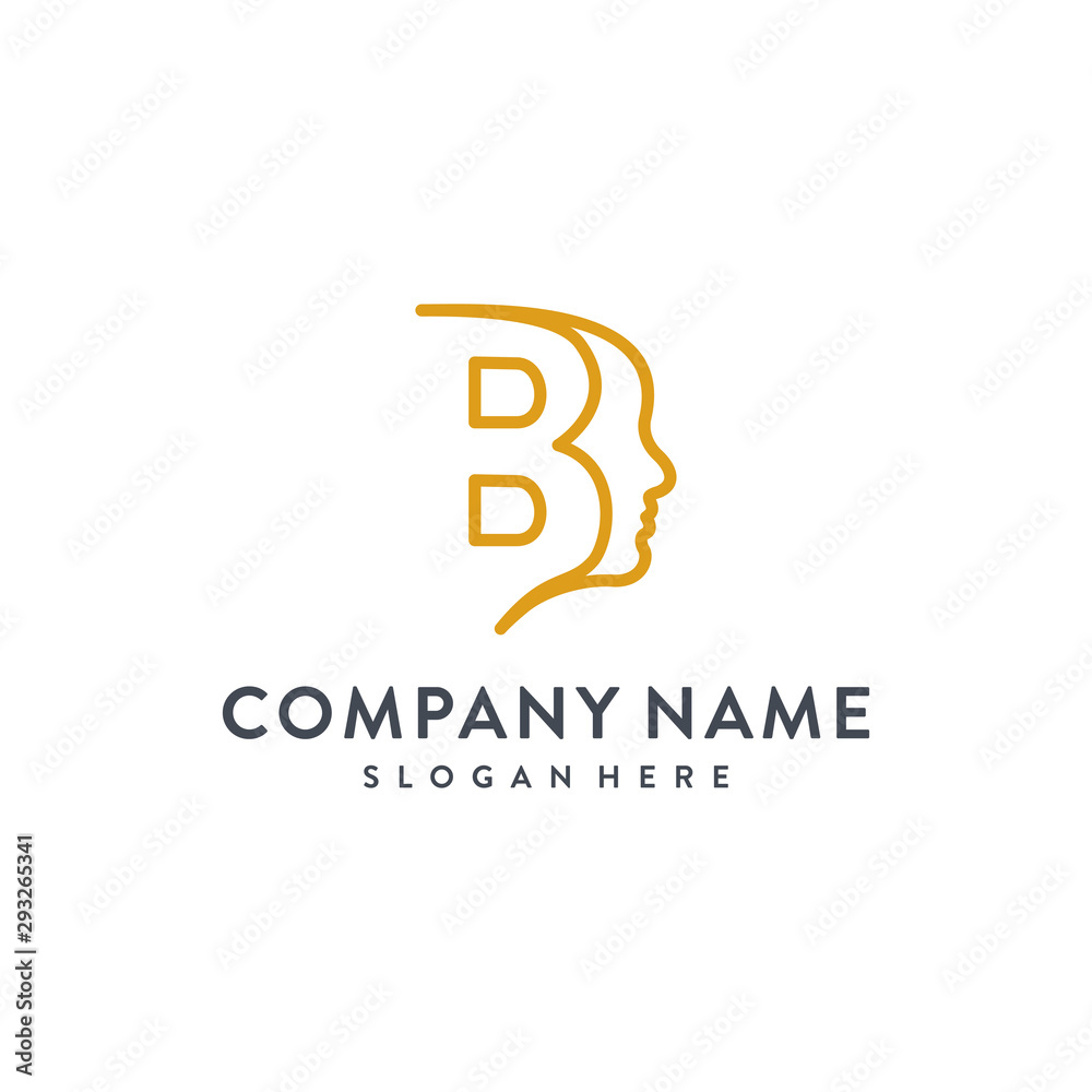 Abstract B face logo design. Initial human icon illustration vector 