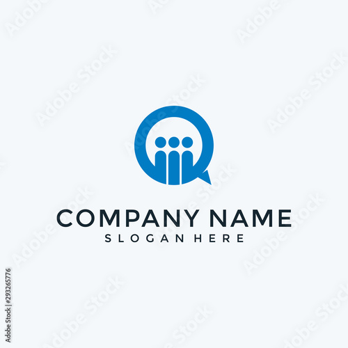 Bubble chat with people logo design - Vector