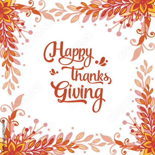 Wallpaper Mural Poster lettering of thanksgiving, with pattern style of autumn leaves frame. Vector Torontodigital.ca