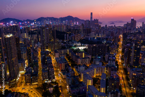 Top view of Hong Kong city at night