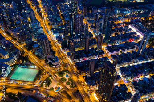  Top view of Hong Kong city at night