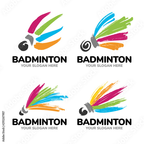 Brush Colorful badminton shuttlecock creative logo symbol