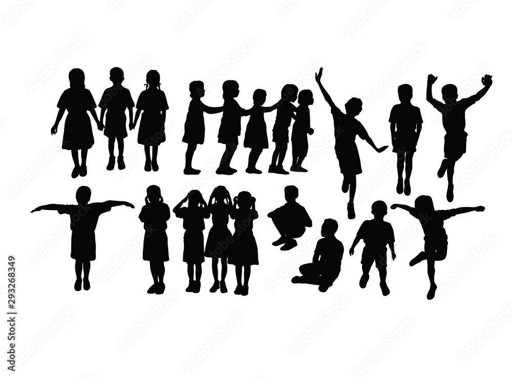 Activities for Children Playing Together, art vector silhouette design