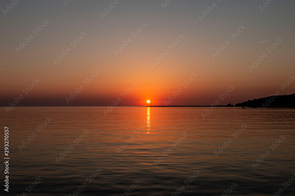 Sunset horizon sea water landsca