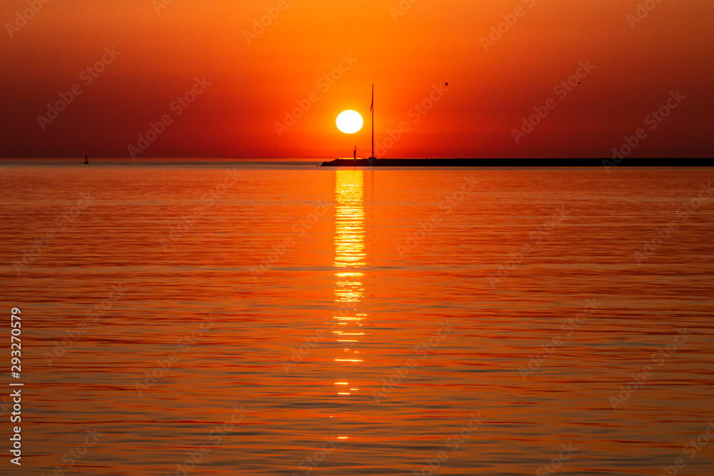 Sunset horizon sea water landsca
