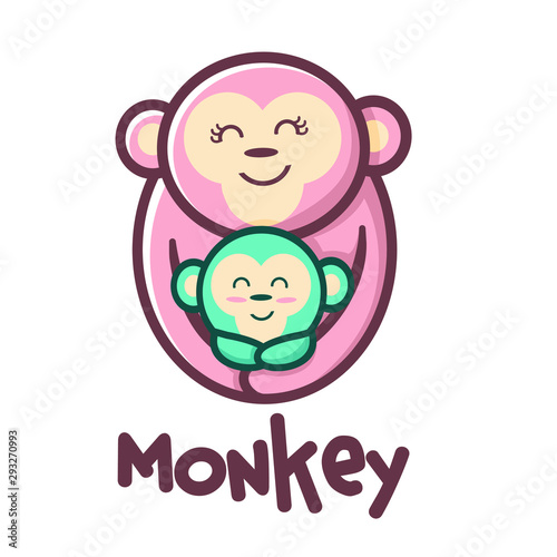 mother and son monkey logo design tempate vector