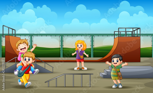 Children cartoon playing in the skatepark