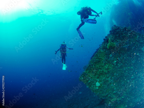 Scuba diver with coral