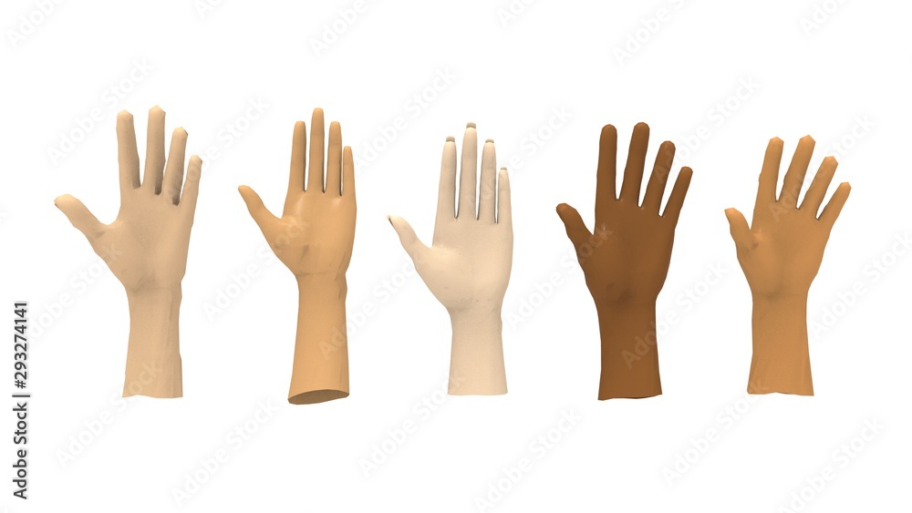 3d rendering of multiple hands isolated in white studio background 3d rendering of multiple hands isolated in white studio background