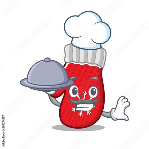 Chef with food christmas mittens with the mascot shape