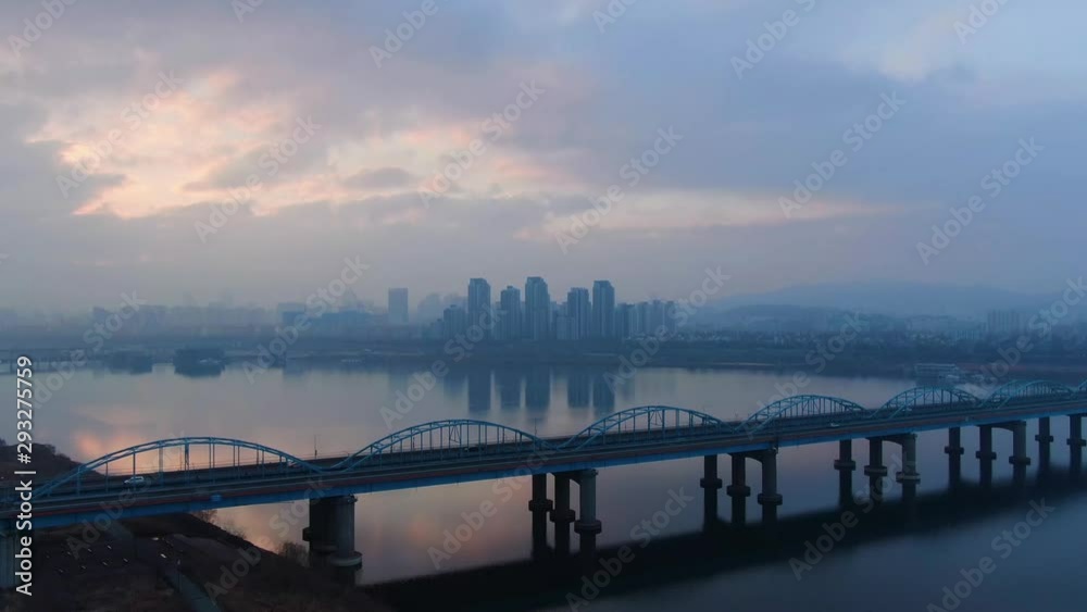 Han river in the city at dawn, seoul.