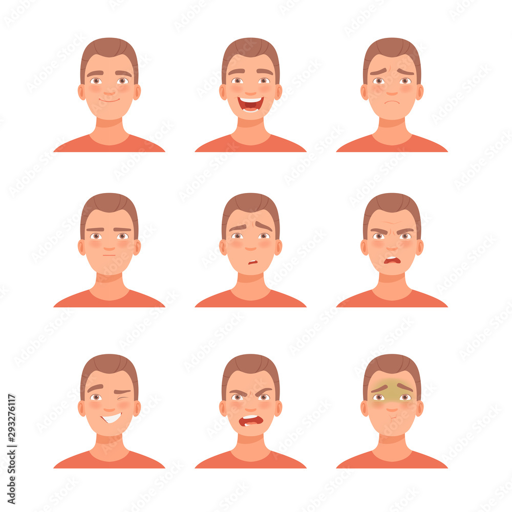 Set of male facial emotions. Vector illustration in cartoon style Set of male facial emotions. Vector illustration in cartoon style