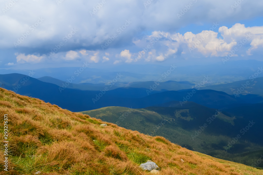 Panoramic view from Hoverla, Carpathian mountains, Ukraine. Horizontal outdoors shot Panoramic view from Hoverla, Carpathian mountains, Ukraine. Horizontal outdoors shot