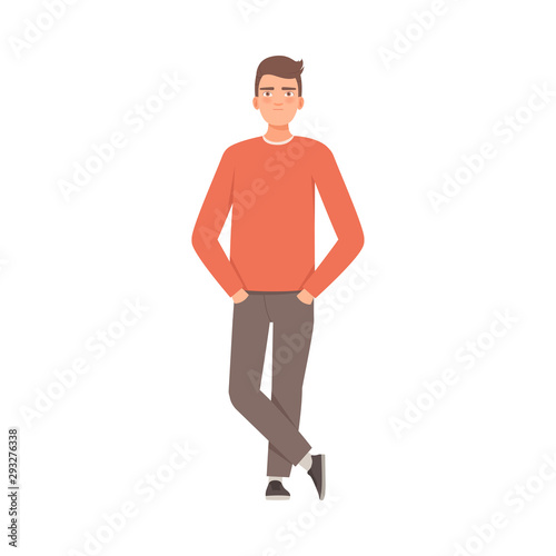 Young guy shows his indifference. Vector illustration in cartoon style.