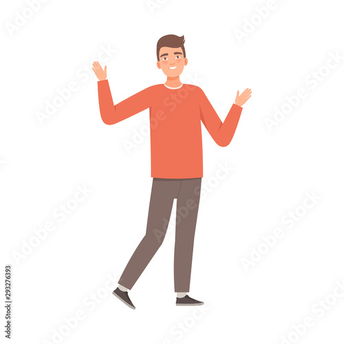 Young guy is pleasantly surprised. Vector illustration in cartoon style.