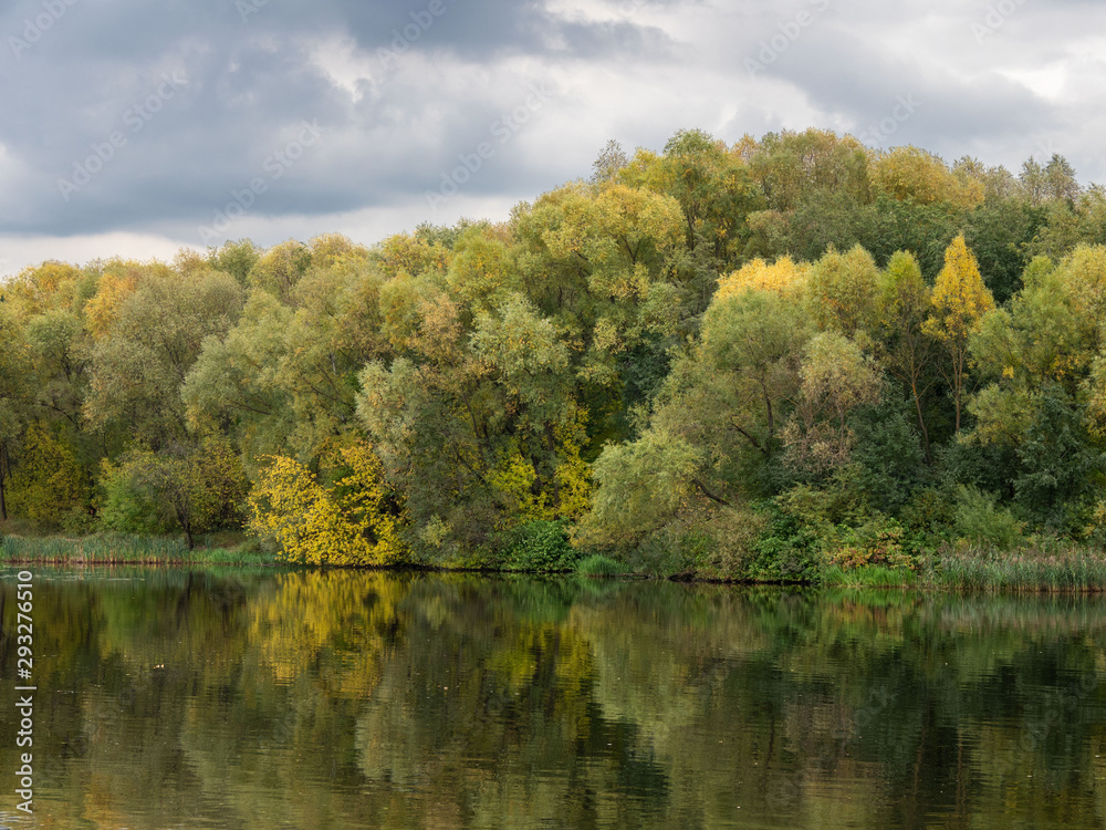 Autumn, river, trees, foliage, clouds. Autumn, river, trees, foliage, clouds.