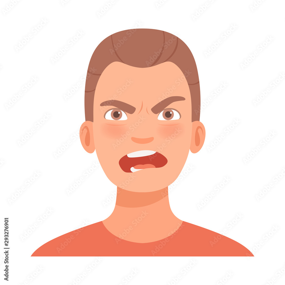 Young guy screams in anger. Vector illustration in cartoon style. Young guy screams in anger. Vector illustration in cartoon style.
