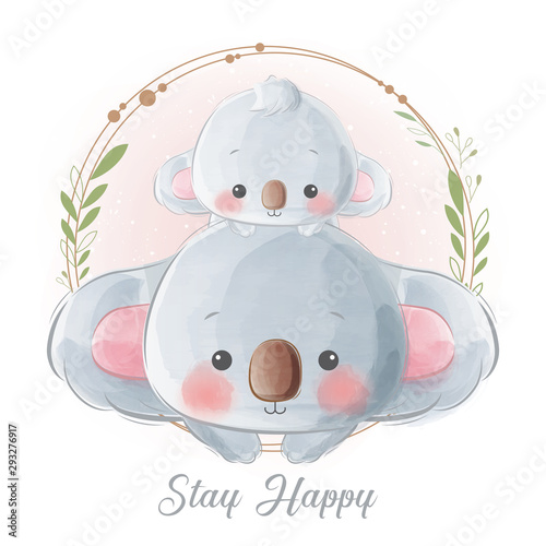 Cute Mommy and Baby Koala