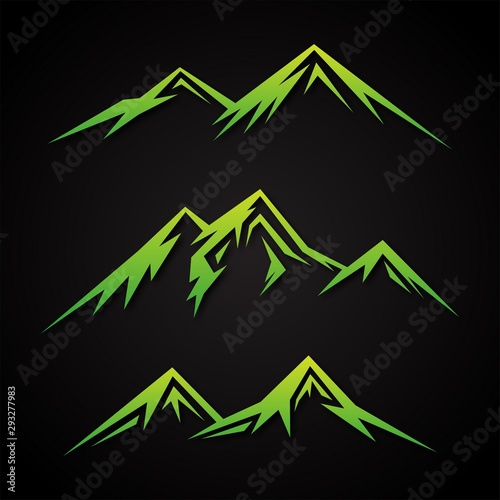Set luxury mountain with green color on the black background