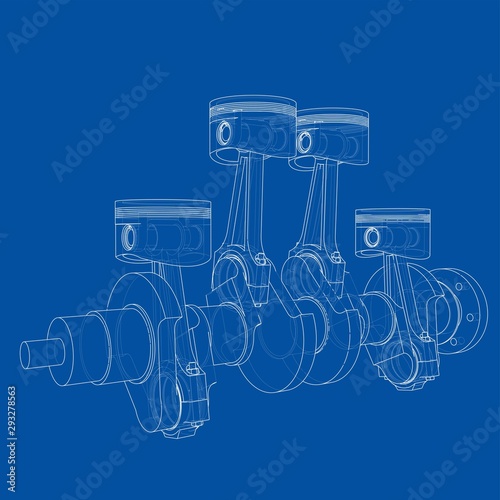 Engine pistons outline. Vector rendering of 3d