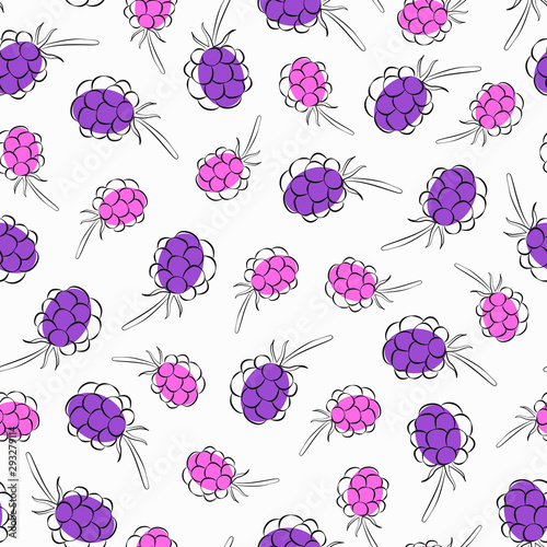 Cute seamless pattern raspberries on white background