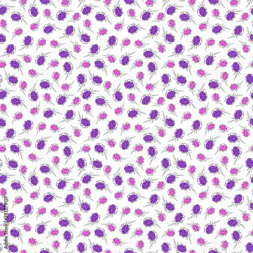 Seamless pattern raspberry black outline on white background. Berries, forest, summer. Design for Wallpaper, fabric, posters.
