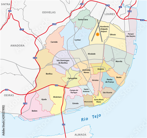 Administrative and road map of the new city structure of Lisbon