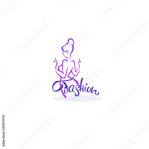 vector  fashion boutique and store logo, label, emblem with  fashionable woman silhouette and lettering composition