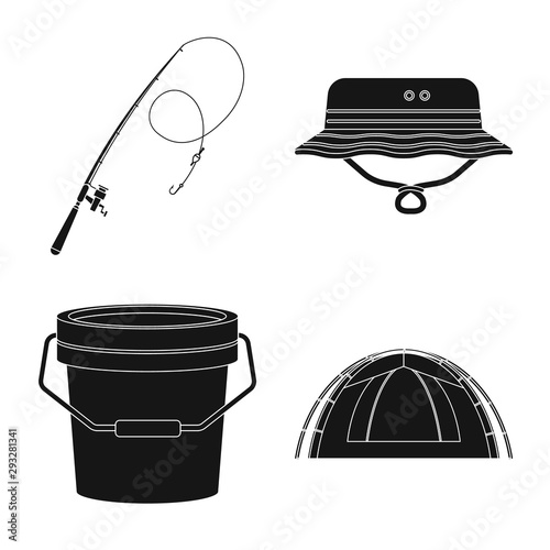 Isolated object of fish and fishing sign. Set of fish and equipment stock symbol for web.