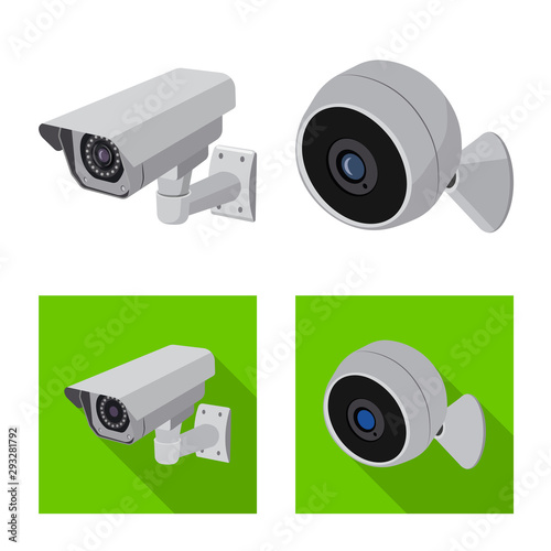 Vector illustration of cctv and camera sign. Collection of cctv and system stock vector illustration.