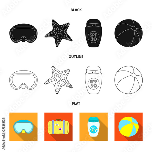 Vector illustration of equipment and swimming symbol. Collection of equipment and activity vector icon for stock.