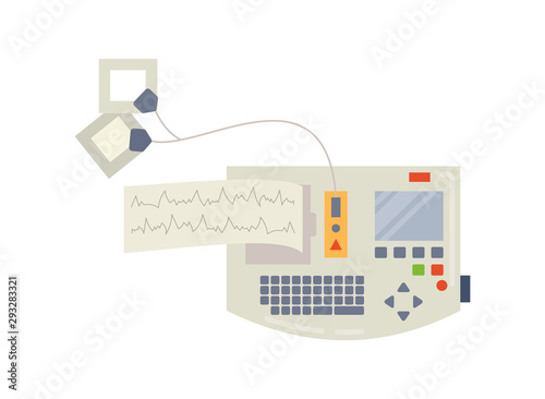 Hospital medical equipment electrocardiograph machine. Healthcare diagnostic equipment and human treatment vector cartoon isolated